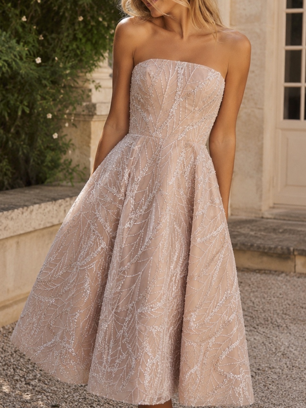 Helsi Vivi Dress Beaded Cream Midi Strapless